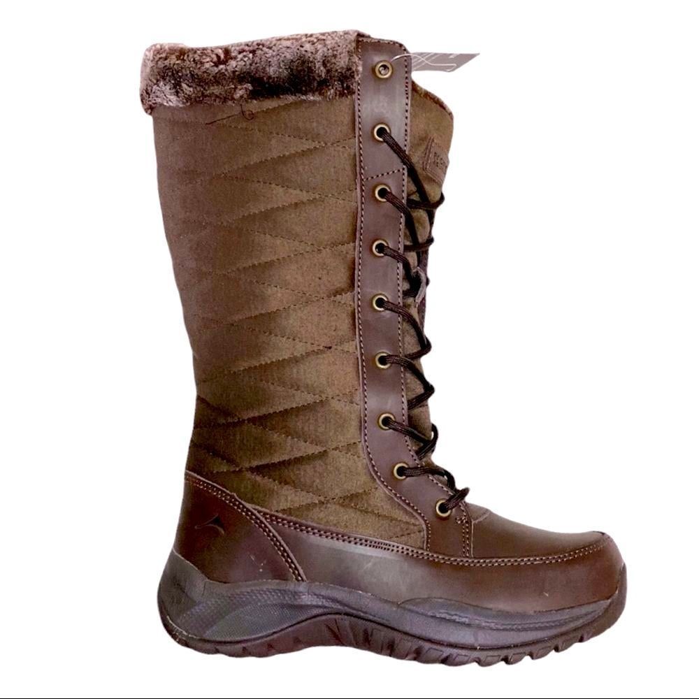 Brown Quilted Tall Lace Up Fur Trim Snow Winter Boots by Pacific Mountain NEW